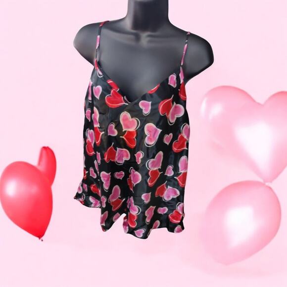 Vintage Fredericks of Hollywood 3 PC PJ set size XL Hearts Valentine silky - Picture 1 of 6